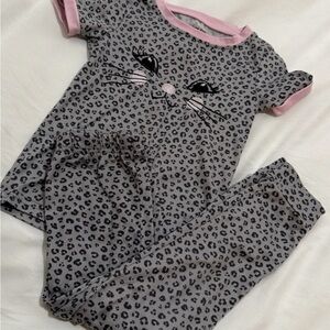 Penelope Mack Grey Leopard Print Pajama Set with Pink Trim